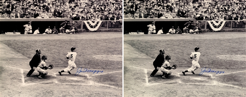 Lot of (2) Joe DiMaggio Signed 16x20" Black and White Batting Photo (Beckett)